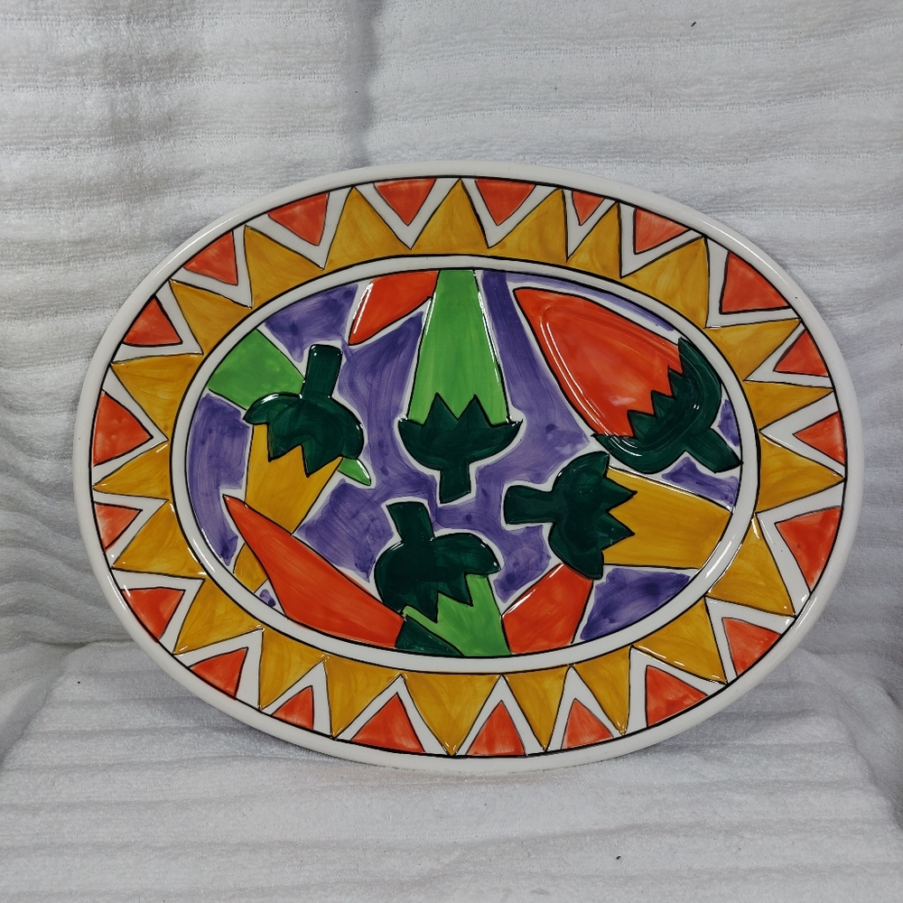 Clay Art Sizzling Chilis Platter Chip Bowl Dish Ceramic Vibrant Southwestern